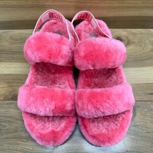 UGG Oh Yeah Slippers Womens 10 Coral Shearling Fur Slingback